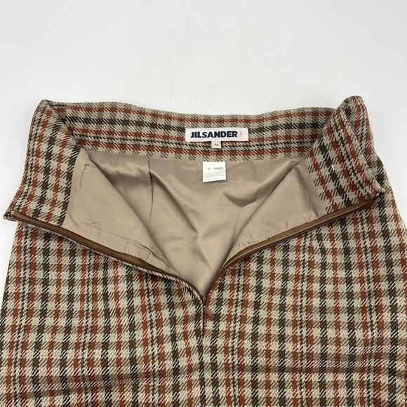 Jil Sander Check Plaid Pencil Skirt Brown High Waisted Wool Vintage - Picture 2 of 8